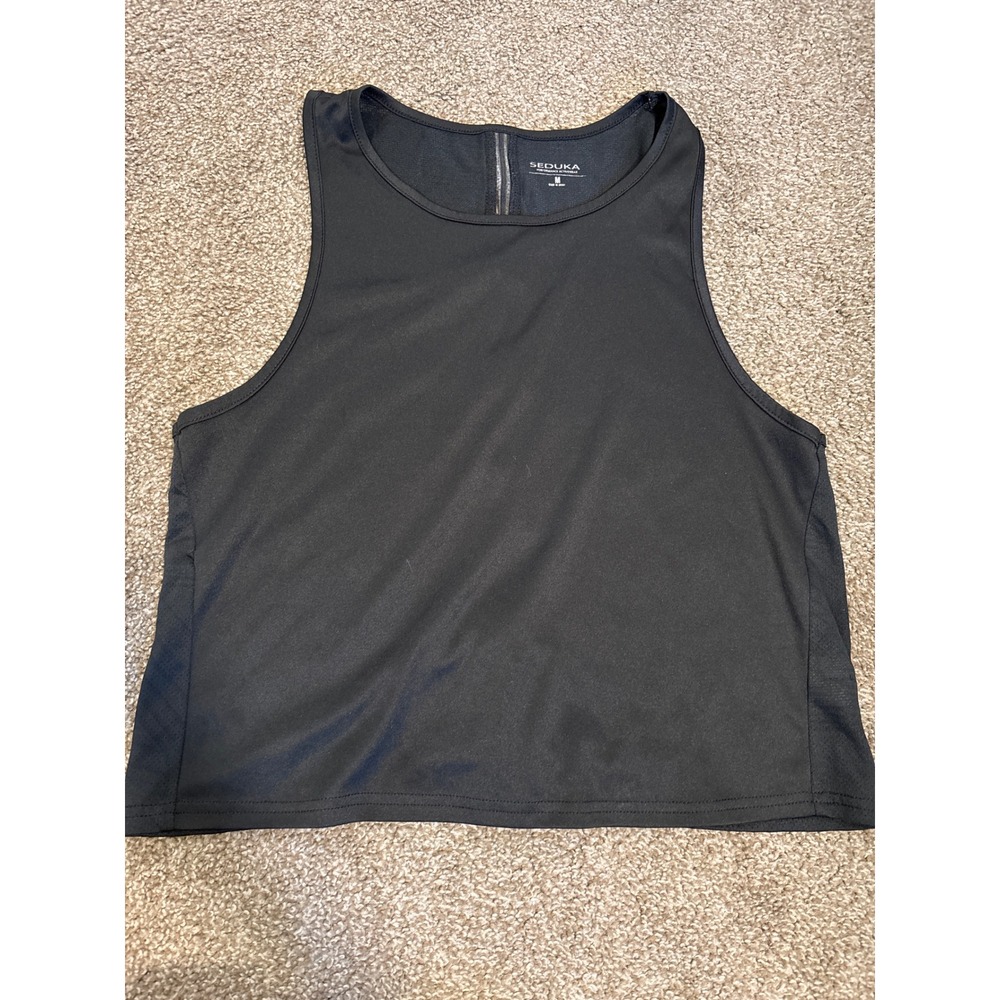Seduka Tank Top Womens Medium Black Excellent Performance Activewear Mesh Stripe